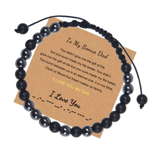 Detail of Morse code beaded bracelet for Bonus Dad with matte stones and card