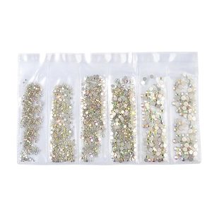 Kit de diamantes AB de fondo plano en 6 tamaños para decoración de uñas y artesanía