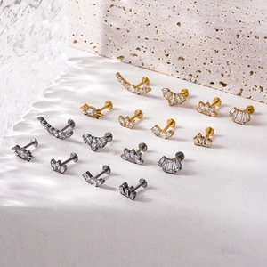 F136 titanium piercing studs with marquise crown zircon in gold and black finishes