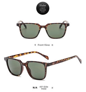 Front and 45-degree side view of vintage tortoise shell sunglasses with green lenses