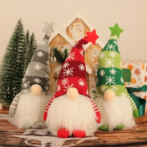 Christmas Gnomes LED Light Glowing Plush Swedish Tomte Knit Snowflake Star Decor Festive Tabletop Home Ornament