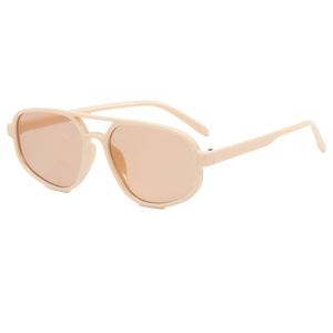 Retro double bridge aviator sunglasses with beige frame and light orange tinted lenses