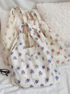 Floral Embroidered Canvas Tote Bag Large Capacity Women Shoulder Handbag Korean Style Cotton Linen Casual Commute