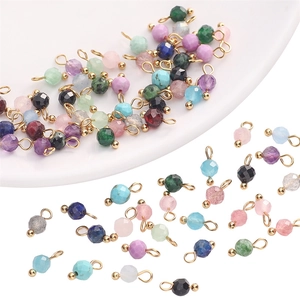 Mixed color 4mm faceted natural stone pendants with gold metal loops for DIY jewelry making