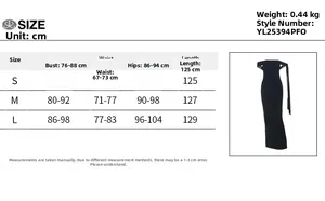 Guide des tailles avec mesures de poitrine et taille pour robe noire à épaules nues