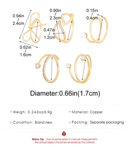 Größenangaben für goldenes Earcuff-Set aus Kupfer mit Perlen und Zirkoniasteinen