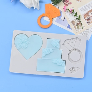 Silicone heart rose and cake mold for fondant chocolate decorations in grey and blue