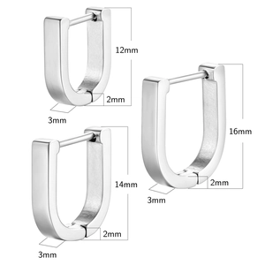Three sizes of U-shaped silver geometric earrings in 12mm 14mm and 16mm heights