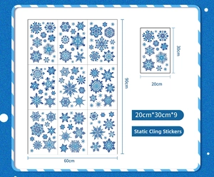 Detail of 9 snowflake static stickers measuring 20x30cm each for glass window decor