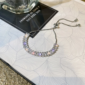 Macro detail of adjustable cubic zirconia bracelet with polished rectangle stones
