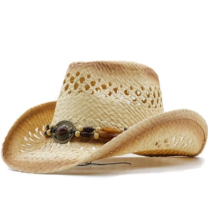 Western Cowboy Hat Straw Wide Brim Breathable Hollow Gradient Vintage Outdoor Beach Sun Protection For Men Women