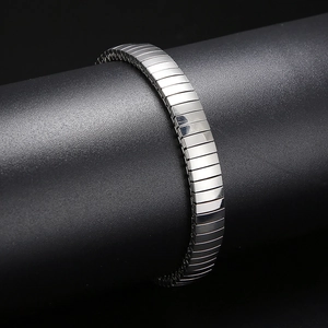 Punk style stainless steel stretch bracelet featuring bold double snake head design