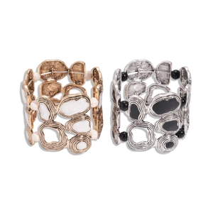 Irregular geometric gold and silver wide bracelets with vintage wrinkled metal texture