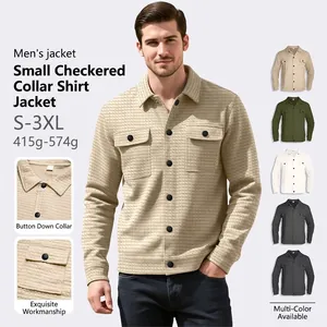 Men's Waffle Knit Shirt Jacket Jacquard Grid Long Sleeve Casual Shacket With Chest Pockets