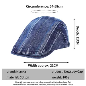 Berretto newsboy in denim blu con cuciture vintage e misure 54-58cm per donna