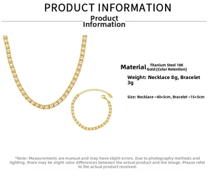 18K gold plated titanium steel interlocking chain necklace and bracelet set specifications