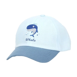 Kids baseball cap with blue whale embroidery and two-tone visor for sun protection