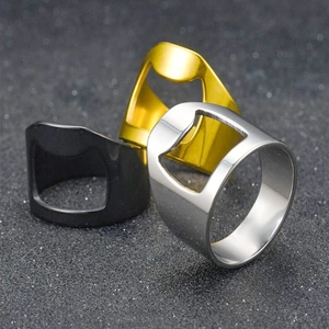 Black gold and silver stainless steel bottle opener rings for men in minimalist style