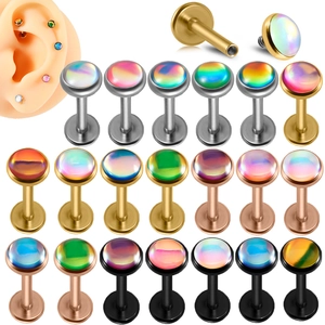 Internally Threaded Lip Ring Studs Stainless Steel Iridescent Glitter Film Labret Body Piercing Jewelry Flat Back For Ear Cartilage
