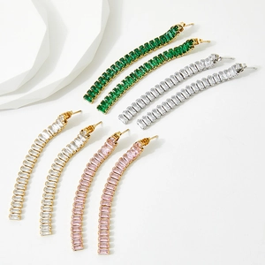 Long stainless steel tassel earrings with rectangular zircons in four elegant colors
