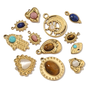 French moon and heart natural stone stainless steel pendants set in multiple shapes