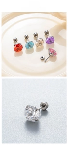 Macro shot of multi-colored zircon earrings with stainless steel screw back flat studs