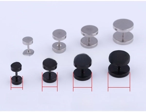 Detailed comparison of 6mm to 12mm stainless steel dumbbell earrings in black and silver