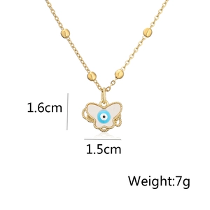 Detailed view of gold plated butterfly pendant necklace with dimensions 1.6cm by 1.5cm