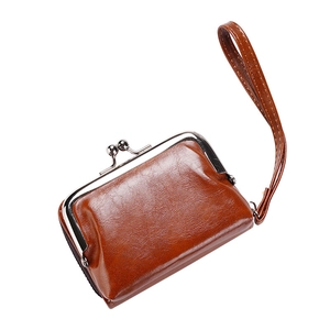 Portamonete vintage in pelle PU marrone con chiusura in metallo e cinturino da polso