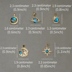 Starry sky micro-pave zircon pendants including moon and saturn for DIY jewelry making