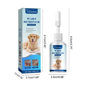Detailed size specifications for the 20ml pet skin tag and wart remover bottle