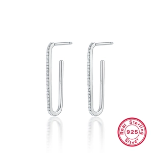Elegant S925 sterling silver geometric U-shaped earrings with sparkling zircon stones