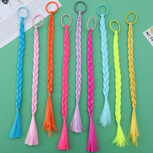 Set of 8 colorful braided hair extensions with elastic ties for girls hair styling