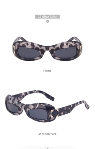 Detail view of C6 gray demi oval sunglasses featuring textured diamond pattern temples