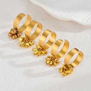 Women Stainless Steel Open Ring Adjustable Gold Plated Geometric Pendant Tassel Charm Rings High Quality Finger Jewelry