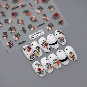 5D Embossed Nail Art Stickers Abstract Flower Leaf Design Self Adhesive Relief Decals Manicure DIY Decoration
