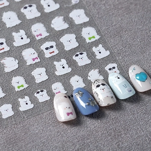 5D Embossed Nail Art Stickers Cartoon White Puppy Dog Japanese Style Self Adhesive DIY Cute Manicure Decals For Girls
