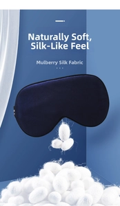 Close-up of a navy mulberry silk sleep mask with cocoons showing soft natural material