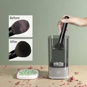 Automatic makeup brush cleaner with before and after cleaning effect comparison