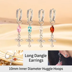 Drop Hoop Earrings With Cross Pendant Marquise Cubic Zirconia Gothic Punk Jewelry For Women Men