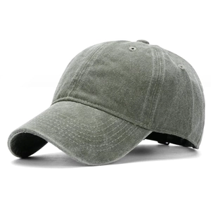 Detail view of washed vintage cotton baseball cap with textured distressed finish