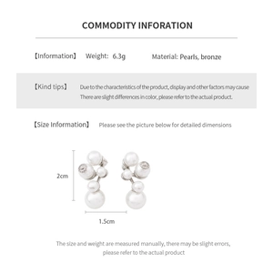 Detailed size specifications for pearl cluster earrings with dimensions and weight data