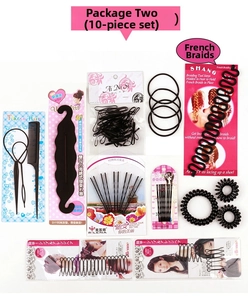Detailed 10-piece hair styling tool set with combs and hair pins on white background