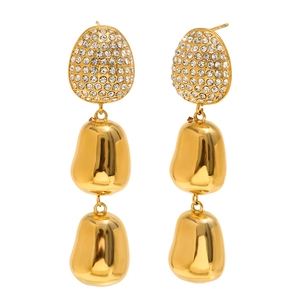 18K gold plated bow and heart-shaped pebble drop earrings with white cubic zirconia