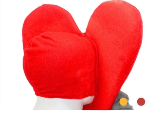 Macro shot of the red heart-shaped plush headpiece for creative Valentine's Day parties