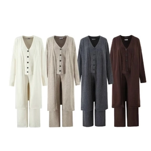 Women Knitted Cardigan Vest And Wide Leg Pants Loungewear Casual Solid Color Soft Streetwear Outfit
