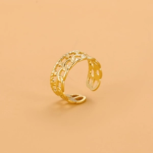 Elegant gold-plated stainless steel open ring featuring a layered chain weave design