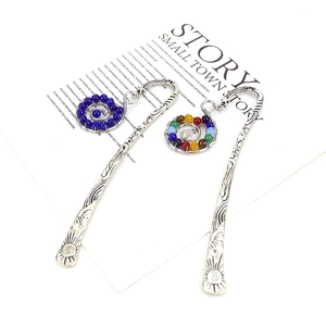 Handmade silver metal hook bookmarks with colorful natural beads and spiral wire wrap
