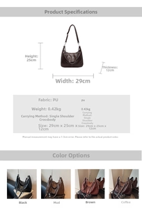 Detailed dimensions and specs of the dark brown PU leather hobo bag with chain strap