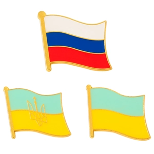 Spille creative in smalto metallico con bandiere russa e ucraina e stemmi dettagliati